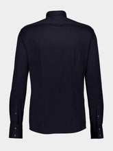 Brunello Cucinelli Dark Blue Silk-Cotton Spread Collar Shirt