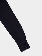 Brunello Cucinelli Dark Blue Silk-Cotton Spread Collar Shirt