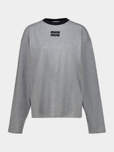 Miu Miu Gray and Black Cotton Jersey Long-Sleeve T-Shirt