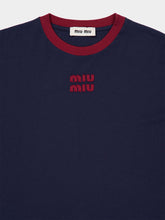 Miu Miu Navy Blue Cotton Pullover with Contrast Collar