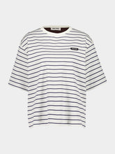 Miu Miu White, Blue and Cacao Striped Cotton T-Shirt