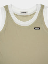 Miu Miu White and Pumice Ribbed Jersey Tank Top
