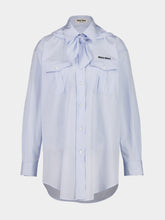 Miu Miu Blue Oversized Bow Neck Cotton Shirt