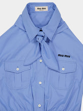 Miu Miu Blue Sleeveless Shirt with Bow Neck