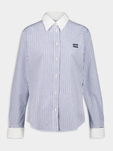 Miu Miu Light Blue Striped Cotton Poplin Shirt with Contrast Collar