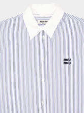 Miu Miu Light Blue Striped Cotton Poplin Shirt with Contrast Collar