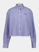 Miu Miu Blue Striped Cotton Shirt with Thread Embroidery