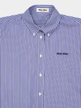 Miu Miu Blue Striped Cotton Shirt with Thread Embroidery