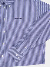 Miu Miu Blue Striped Cotton Shirt with Thread Embroidery