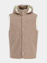 Brunello Cucinelli Hazelnut Bonded Wool Flannel Down Vest with Detachable Hood