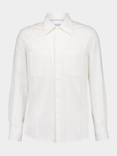 Brunello Cucinelli White Tone-on-Tone Jacquard Stripe Shirt with Chest Pockets