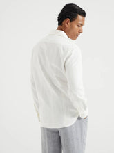 Brunello Cucinelli White Tone-on-Tone Jacquard Stripe Shirt with Chest Pockets