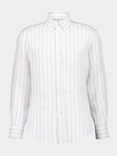Brunello Cucinelli White Linen Striped Long-Sleeve Shirt