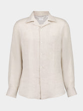 Brunello Cucinelli Beige Linen Easy Fit Shirt with Camp Collar