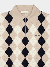 Miu Miu Beige Argyle Cashmere Polo Sweater