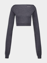 Miu Miu Slate Grey Cropped Wool Boat-Neck Sweater