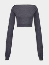 Miu Miu Slate Grey Cropped Wool Boat-Neck Sweater