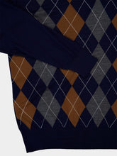 Miu Miu Navy Argyle Wool V-Neck Sweater