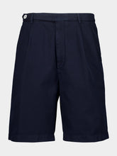Brunello Cucinelli Navy Blue Tailored Woven Cotton Bermuda Shorts