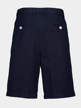 Brunello Cucinelli Navy Blue Tailored Woven Cotton Bermuda Shorts