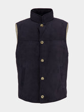 Brunello Cucinelli Navy Blue Suede Down Vest