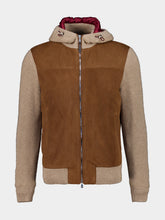 Brunello Cucinelli Brown Suede and Cashmere Hooded Bomber
