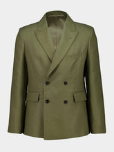 Bode Olive Lightweight Linen Double-Breasted Suit Jacket