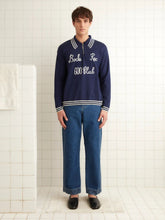 Bode Navy Club Long-Sleeved Polo