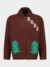 Bode Brown Fir Shawl Collar Hand-Knit Cardigan