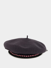 Bode Charcoal Script Beret with Red and Blue Piping