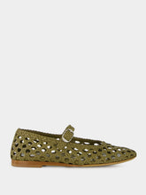 Le Monde Beryl Khaki Woven Leather Mary Jane Flats