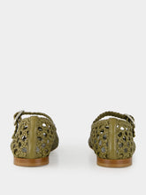 Le Monde Beryl Khaki Woven Leather Mary Jane Flats