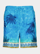 Casablanca Turquoise Blue Caustics Emblem Silk Shorts