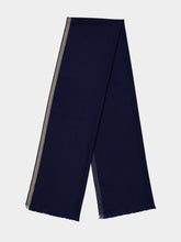 Brunello Cucinelli Blue Wool and Cashmere Striped Edge Scarf
