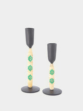 Madam Stoltz Set of Two Green Iron Candle Holders
