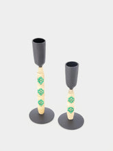 Madam Stoltz Set of Two Green Iron Candle Holders