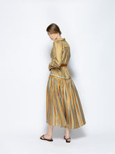 Paula Rosalia Sun Stripes Printed A-Line Silk Twill Dress
