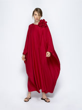 Paula Auriga Red Dahlia Silk Kaftan Dress with Detachable Flower