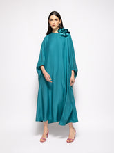 Paula Auriga Botanical Green Silk Kaftan Dress