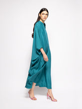 Paula Auriga Botanical Green Silk Kaftan Dress