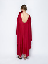 Paula Auriga Red Dahlia Silk Kaftan Dress with Detachable Flower