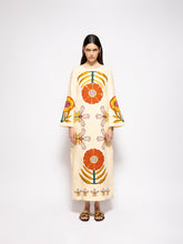 Paula Shirley Vanilla Custard Embroidered Linen A-Line Dress