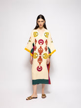 Cinnabar Vanilla Custard Linen Dress with Embroidered Patches