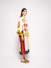 Paula Cinnabar Vanilla Custard Linen Dress with Embroidered Patches