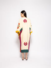 Paula Cinnabar Vanilla Custard Linen Dress with Embroidered Patches