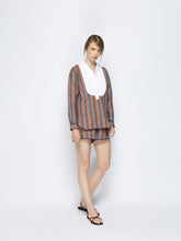 Paula Calcita Blue Stripes Embroidered Linen Shorts