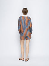 Paula Bella Blue Stripes Embroidered Linen Shirt with Bib