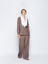 Paula Dora Blue Stripes Embroidered Striped Linen Pants