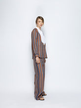 Paula Dora Blue Stripes Embroidered Striped Linen Pants