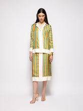 Paula Yarrow Printed Silk Twill Striped Skirt